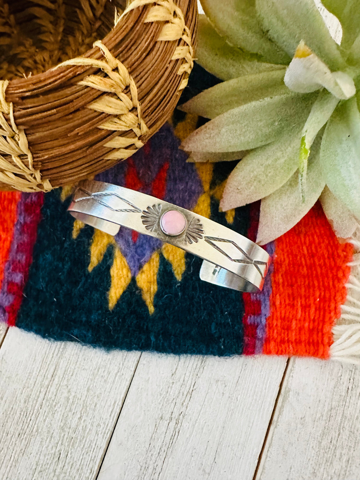 Navajo Queen Pink Conch Shell & Sterling Silver Cuff Bracelet