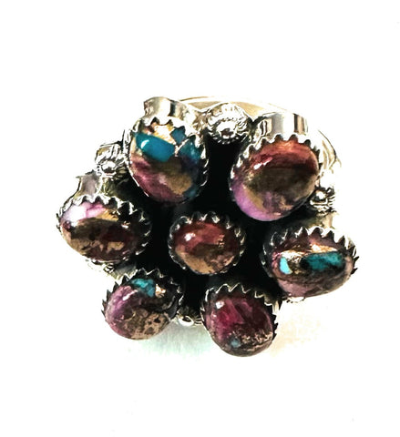 Handmade Sterling Silver & Pink Dream Mojave Cluster Adjustable Ring