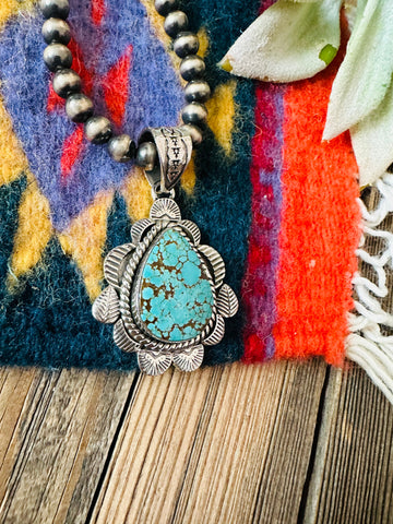 Handmade Sterling Silver & Number 8 Turquoise Pendant