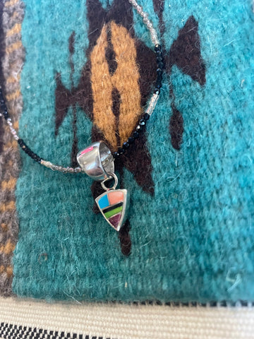 Navajo Multi Stone Inlay & Sterling Silver Circle Pendant