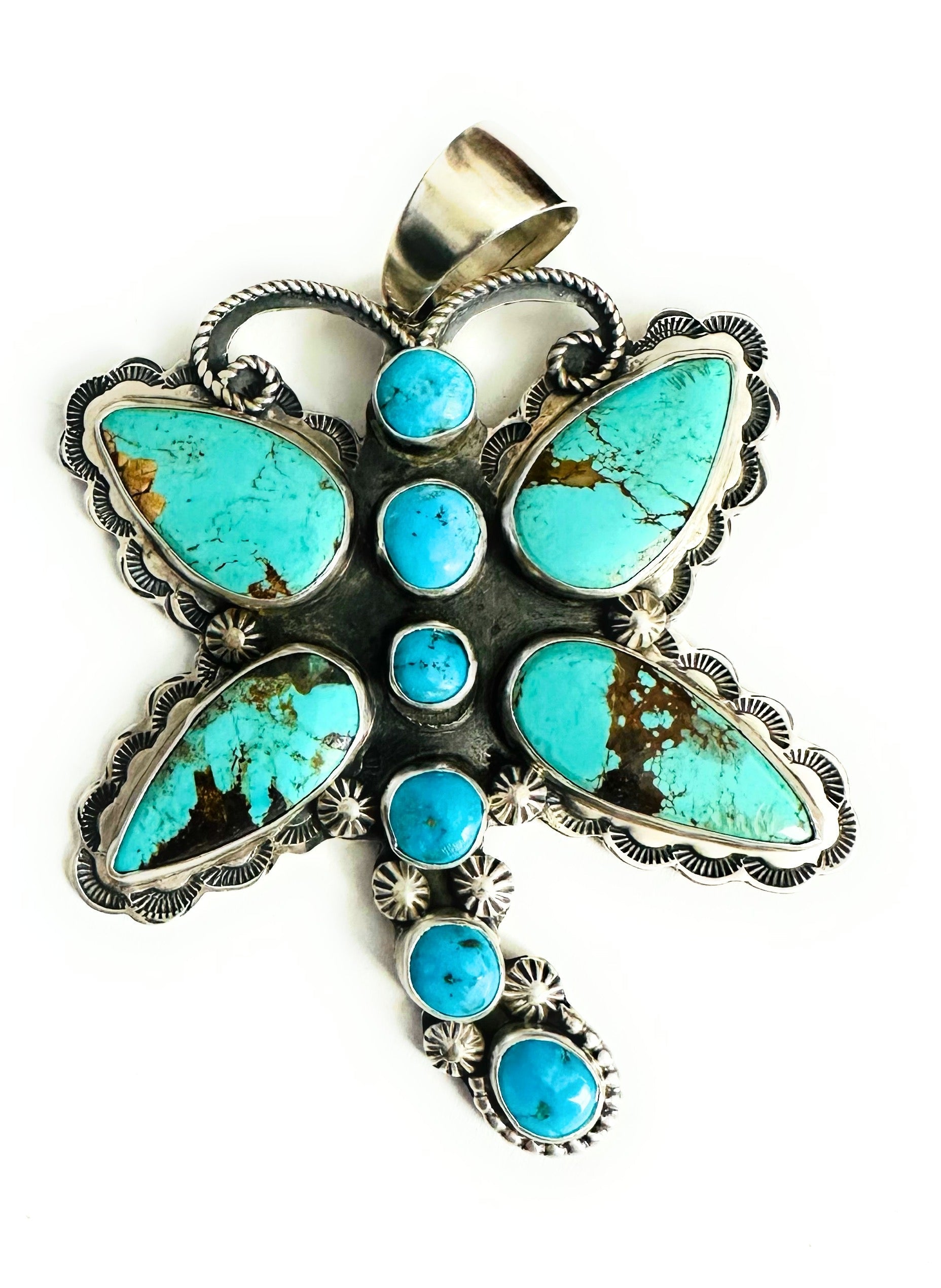 Navajo Turquoise & Sterling Silver Dragonfly Pendant By Shawn Cayatineto