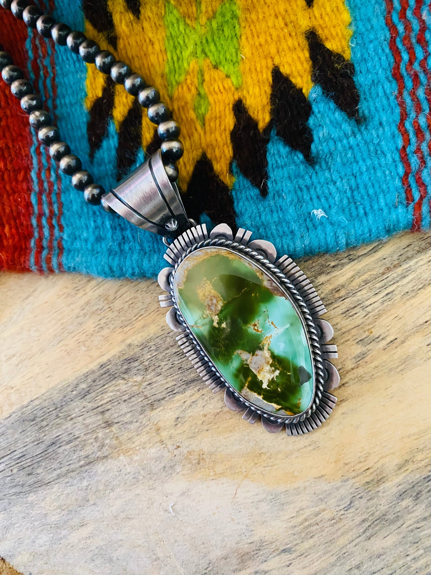 Navajo Royston Turquoise and Sterling Silver Pendant by Russell Sam