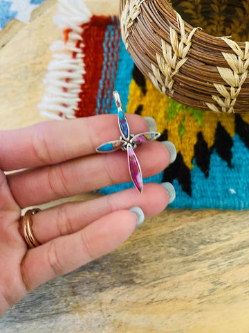 Navajo Sterling Silver & Pink Dream Cross Pendant