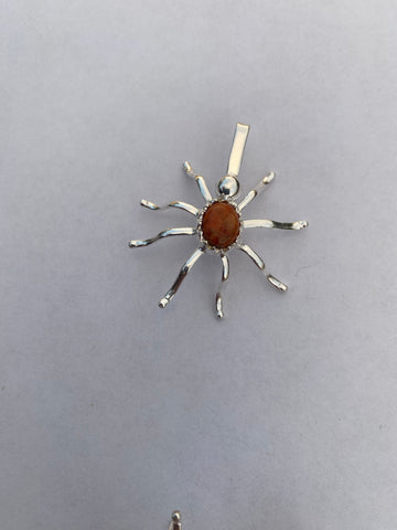 Natural Orange Mojave & Sterling Silver Spider Pendant