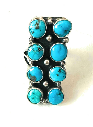 Navajo Sterling Silver & Kingman Turquoise Ring Signed