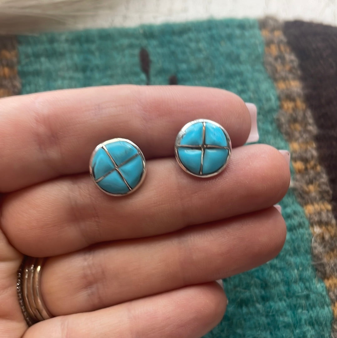 Navajo Turquoise Inlay & Sterling Silver Stud Earrings