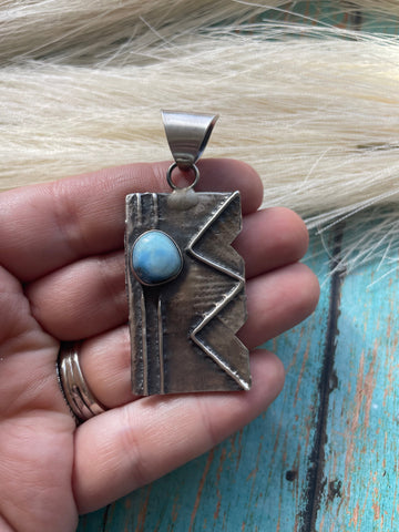 Navajo Golden Hills Turquoise & Sterling Silver Pendant