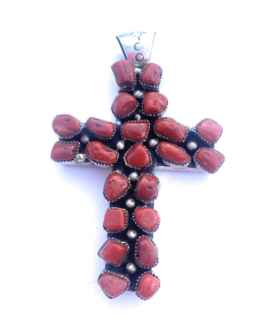 Navajo Multi Stone And Sterling Silver Two Sided Inlay Cross Pendant