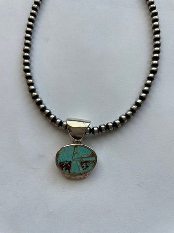 Navajo Number 8 Turquoise Inlay & Sterling Silver Pendant