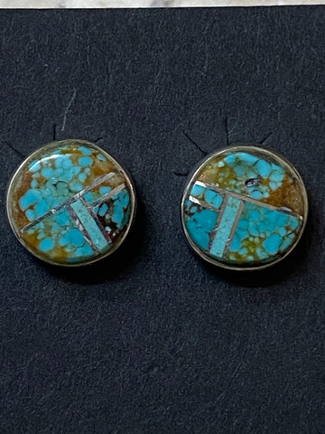 Navajo Turquoise 8 more Matrix & Sterling Silver button Stud Earrings set 2