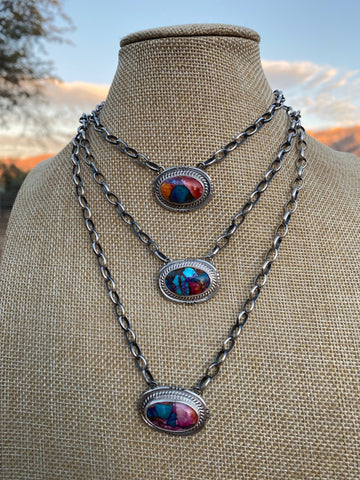 Navajo Sherbet Mojave & Sterling Necklace