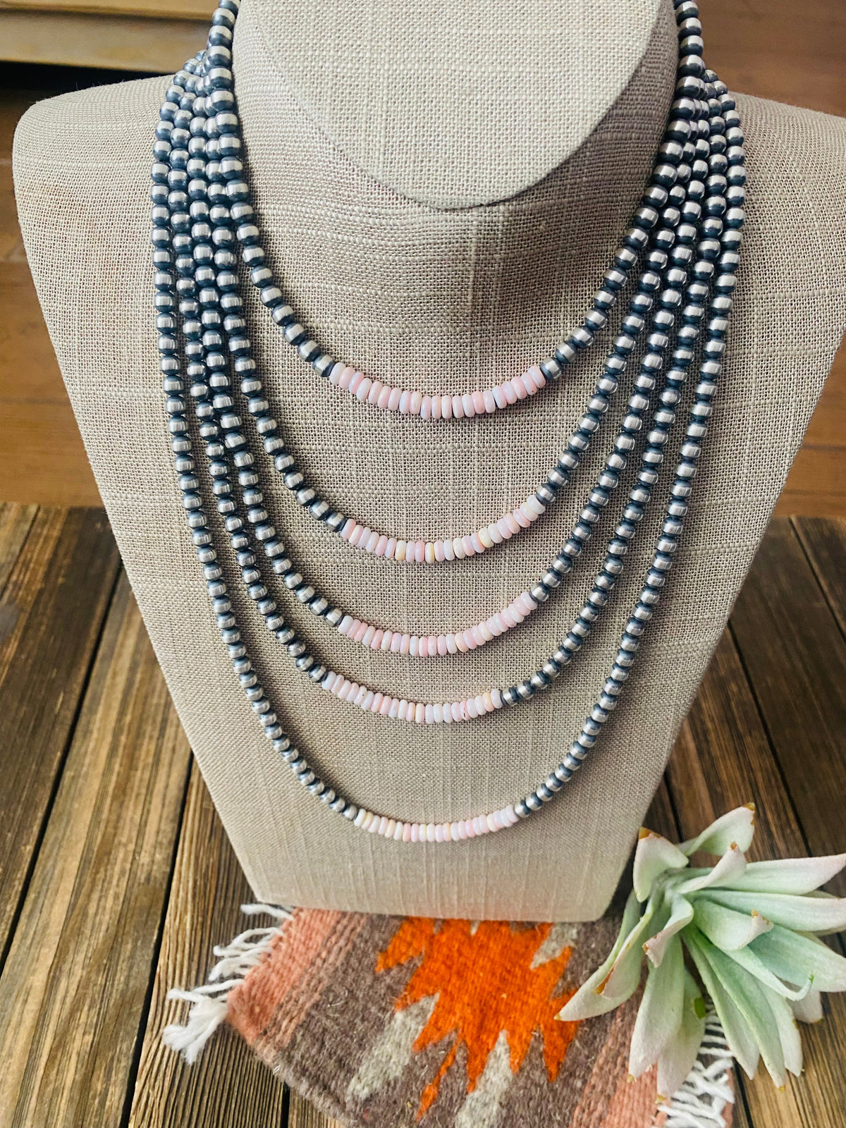 Navajo Sterling Silver Pearl & Queen Pink Conch Beaded Necklace