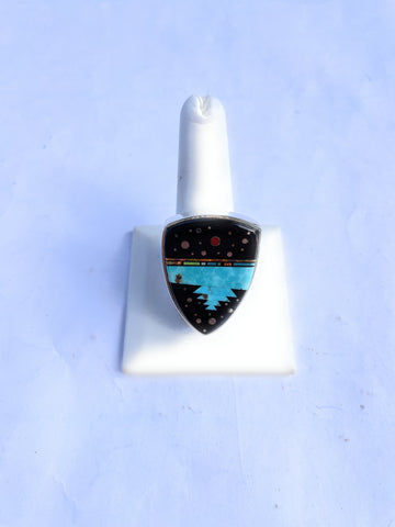 Star Gazer Zuni Inlay Sterling Silver Ring By Matthew Jack Size 10