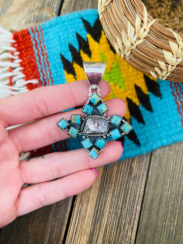 Handmade Sterling Silver, Herkimer Diamond and Turquoise Cluster Pendant