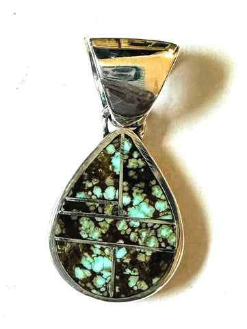 Navajo Number 8 Turquoise & Sterling Silver Teardrop Inlay Pendant