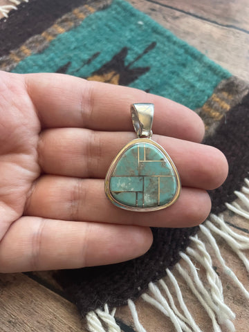 Number 8 Turquoise Inlay & Sterling Silver Pendant