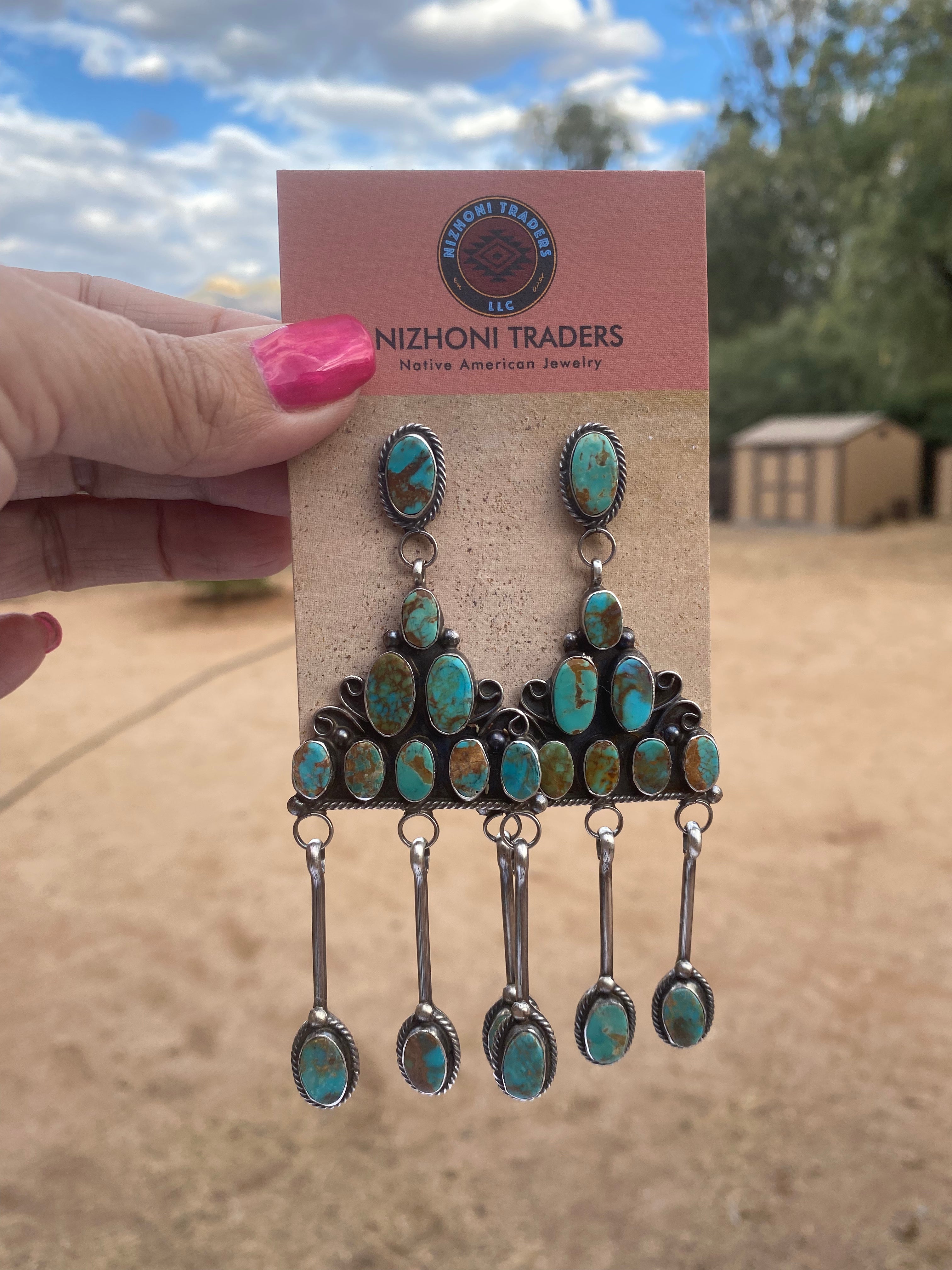 Navajo Jacqueline Silver Royston Turquoise & Sterling Silver Dangle Earrings