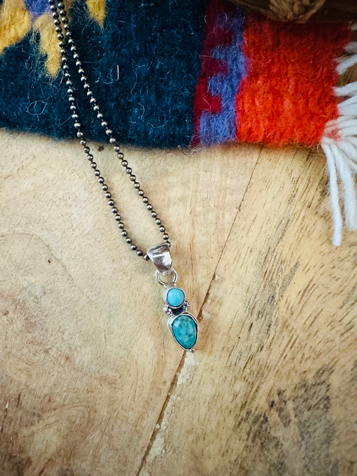 Navajo Turquoise & Sterling Silver Mini Two Stone Pendant