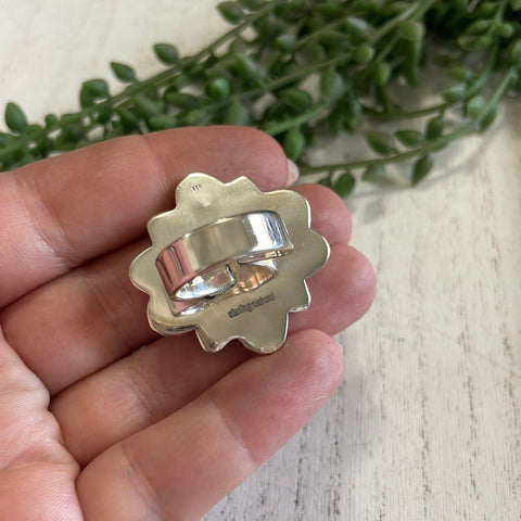 “Buy Me Flowers” Sterling Silver, Wild Horse & Pink Conch Adjustable Ring