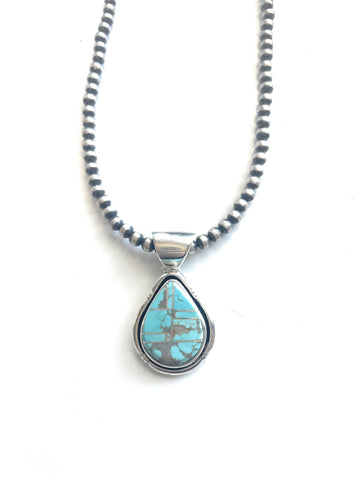 Number 8 Turquoise Inlay & Sterling Silver Pendant