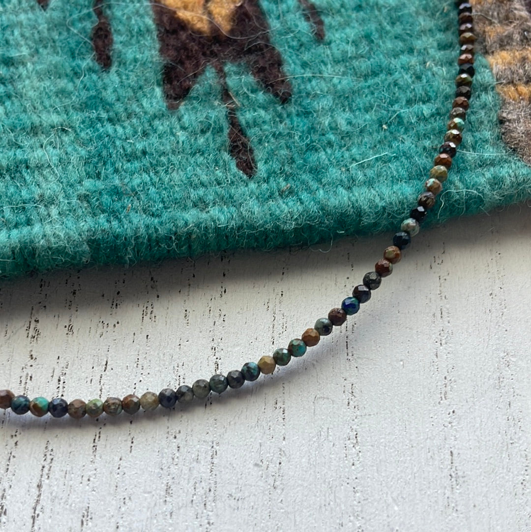 Navajo Sterling & Turquoise Beaded Choker Necklace 14”