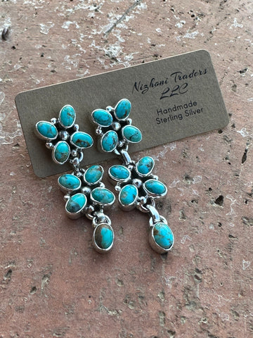 Handmade Flower Royston Turquoise and Silver Silver Drop Dangles