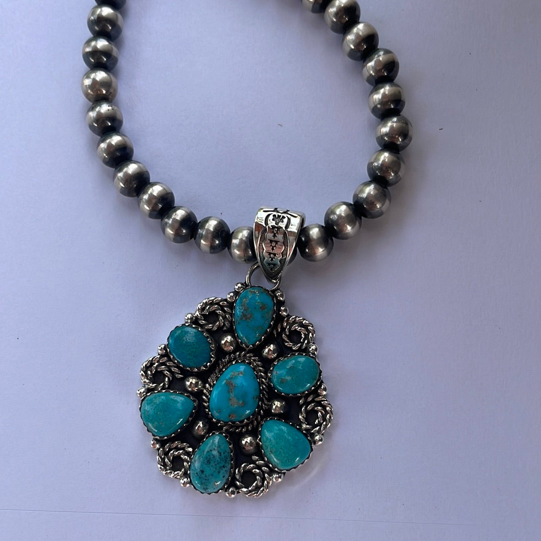 Handmade Sterling Silver & Turquoise Pendant signed Nizhoni (Dark)