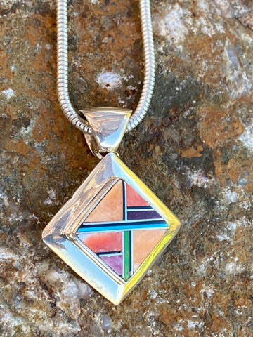 Navajo Orange Spiny Square Pendant