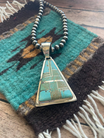 Navajo Number 8 Turquoise Inlay & Sterling Silver Triangle Pendant