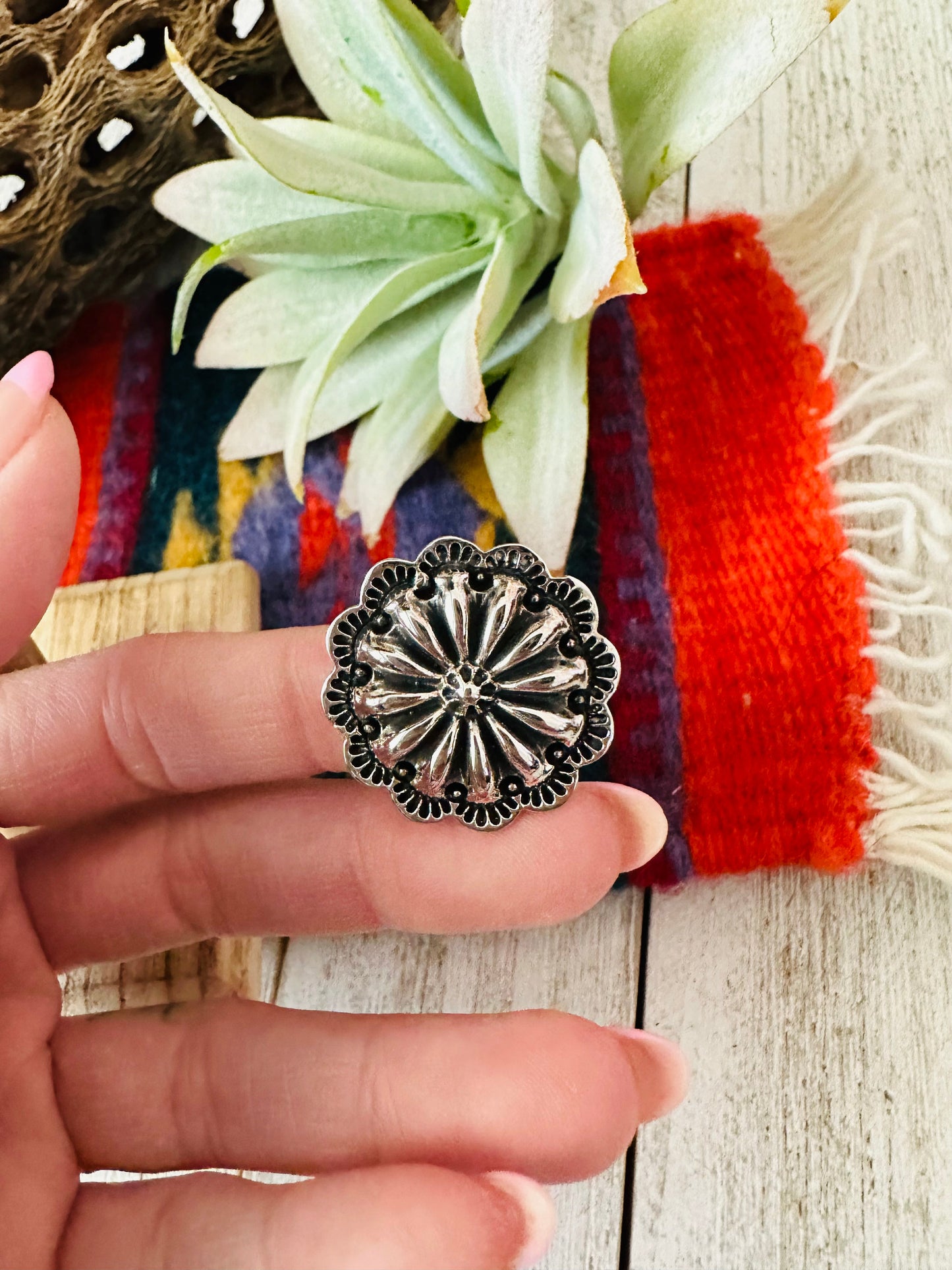 Beautiful Handmade Sterling Silver Adjustable Concho Ring
