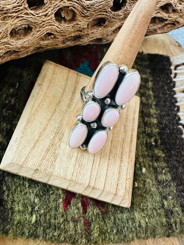 Navajo Sterling Silver and Queen Pink Conch Shell Adjustable Ring