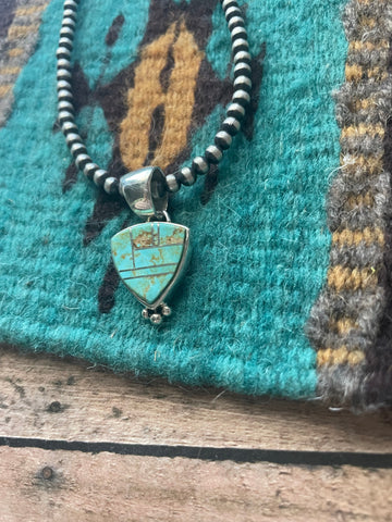 Navajo Number 8 Turquoise Inlay & Sterling Silver Pendant