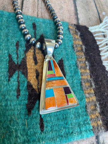 Navajo Multi Stone Inlay & Sterling Silver Pendant