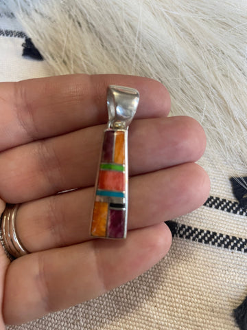 Navajo Multi Stone Inlay & Sterling Silver Pendant