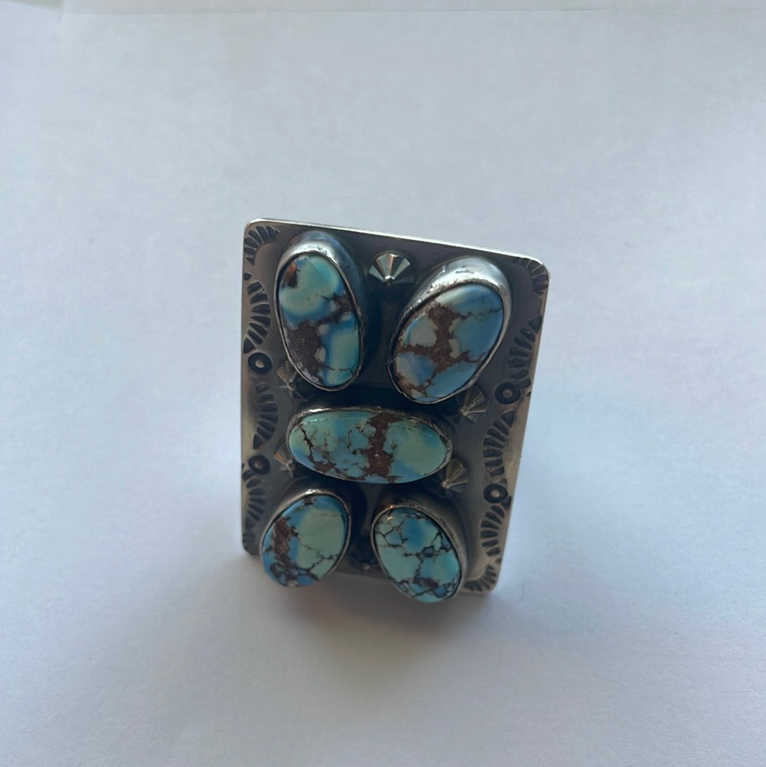 “The Cali 2 ” Navajo Golden Hills Turquoise & Sterling Silver Adjustable Ring Signed