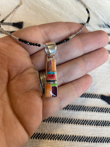 Navajo Multi Stone Inlay & Sterling Silver Pendant