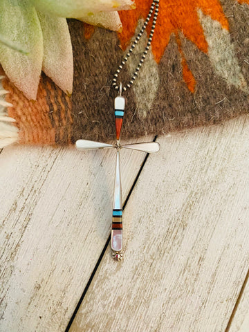 Zuni Multi Stone & Sterling Silver Inlay Cross Pendant