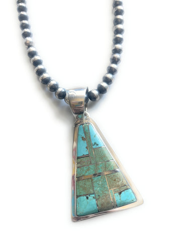 Navajo Number 8 Turquoise Inlay & Sterling Silver Triangle Pendant