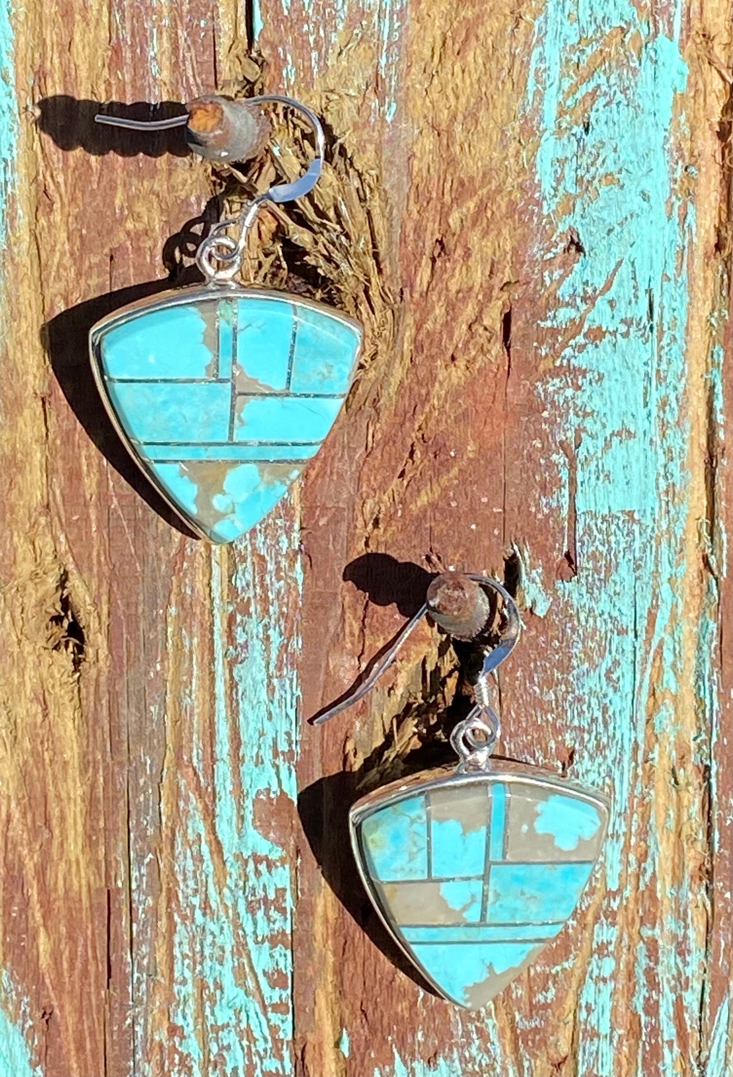 Turquoise 8 & Sterling Silver Shield Dangle Earrings