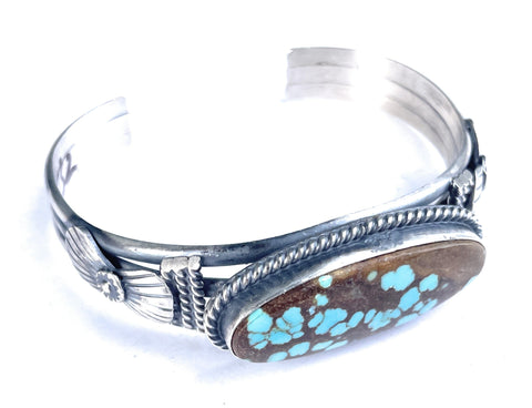 Navajo Sterling Silver & Turquoise Adjustable Cuff Bracelet Signed