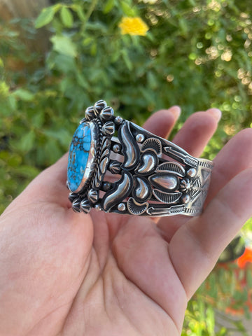 Navajo Turquoise & Sterling Silver Cuff Bracelet Signed Rick Werito