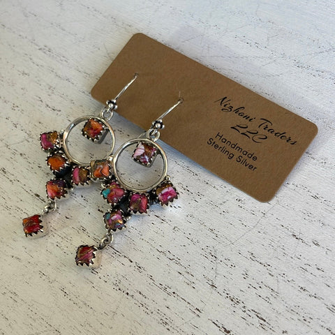 Handmade Mosaic Pink Dream & Sterling Silver Dangle Earrings Signed Nizhoni