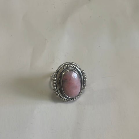 Gorgeous Navajo Pink Peruvian Opal And Sterling Silver Adjustable Ring