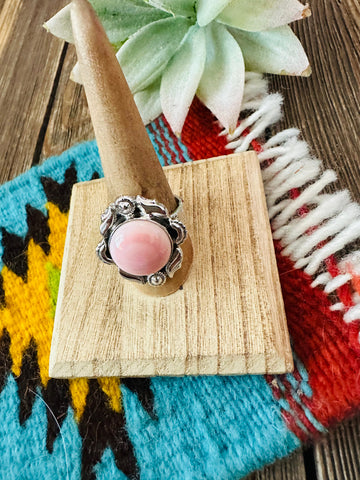 Handmade Sterling Silver & Queen Pink Conch Shell Adjustable Ring