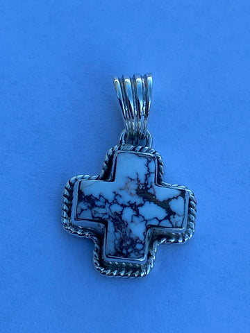 Handmade Wild Horse & Sterling Silver Cross Pendant