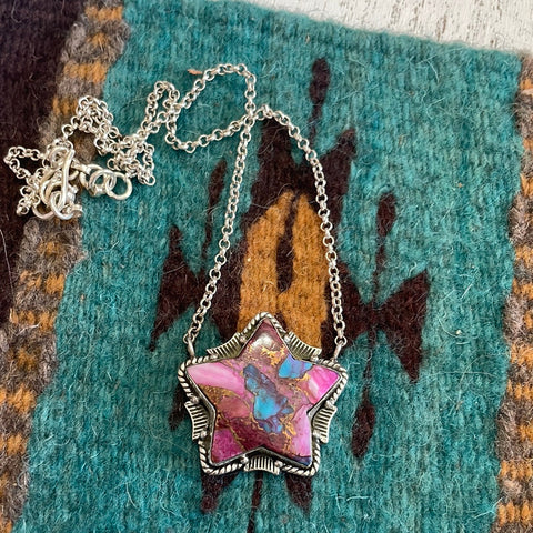 Handmade Sterling Silver Pink Dream Star Necklace Signed Nizhoni