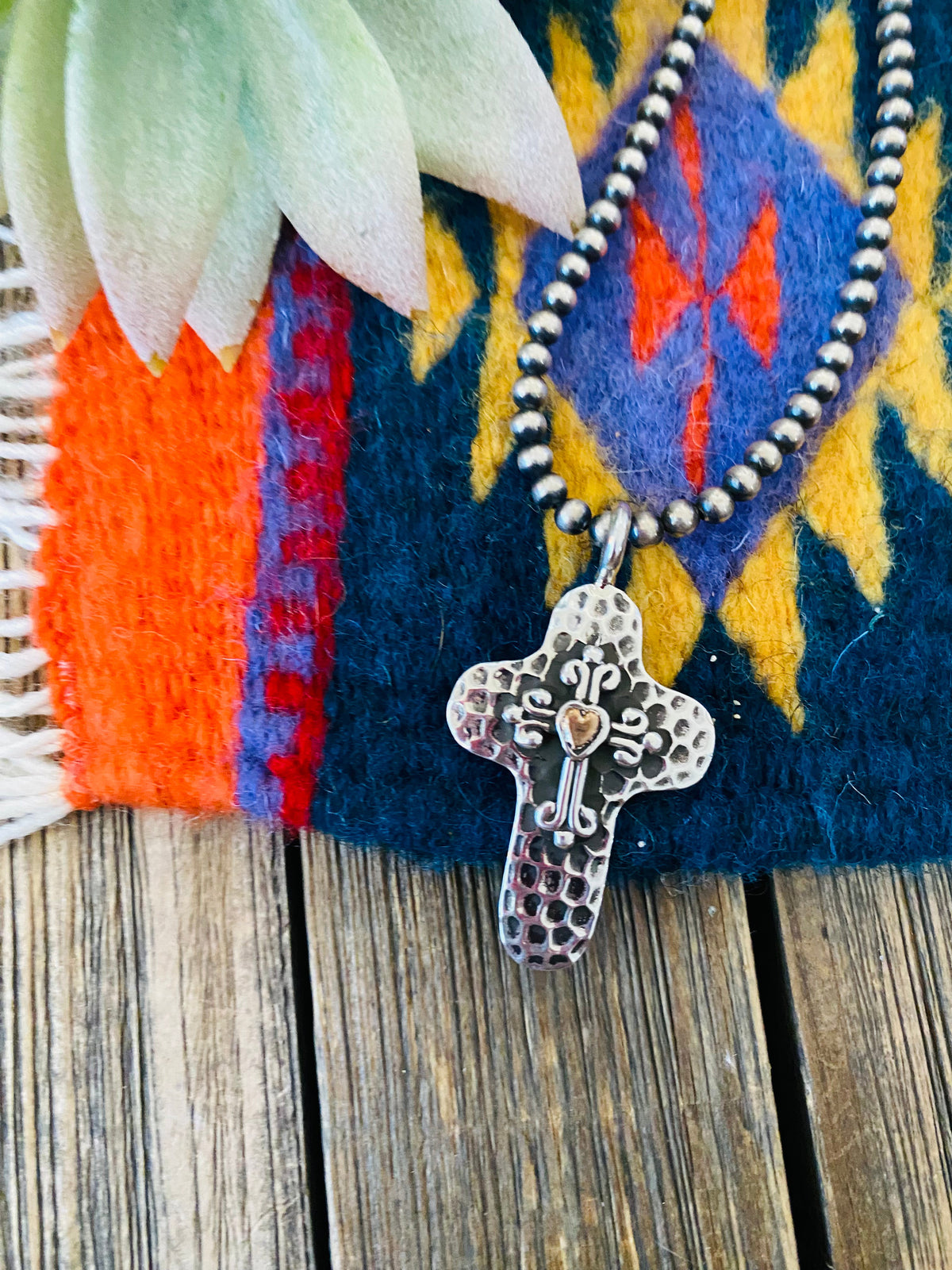 Navajo Sterling Silver & Copper Cross Pendant