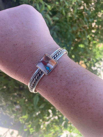 Navajo Spice And Sterling Silver Square Bar Adjustable Bracelet Cuff