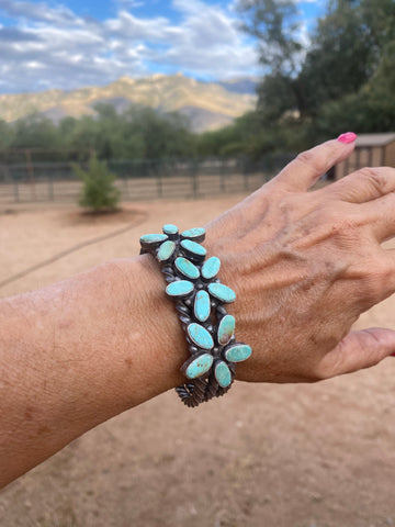 Navajo Jacqueline Silver Royston Turquoise & Sterling Cluster Cuff