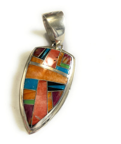 Navajo Multi Stone Inlay & Sterling Silver Pendant